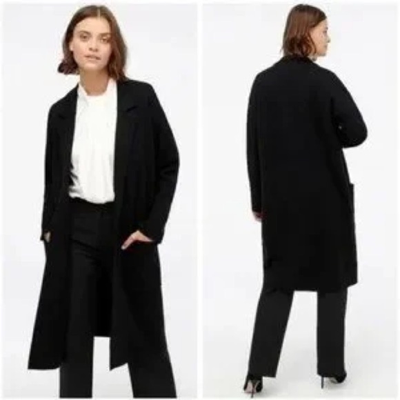 J. Crew Women’s size Medium EllaBlack Open Front Long Heavy Knit Sweater Blazer - Picture 1 of 14